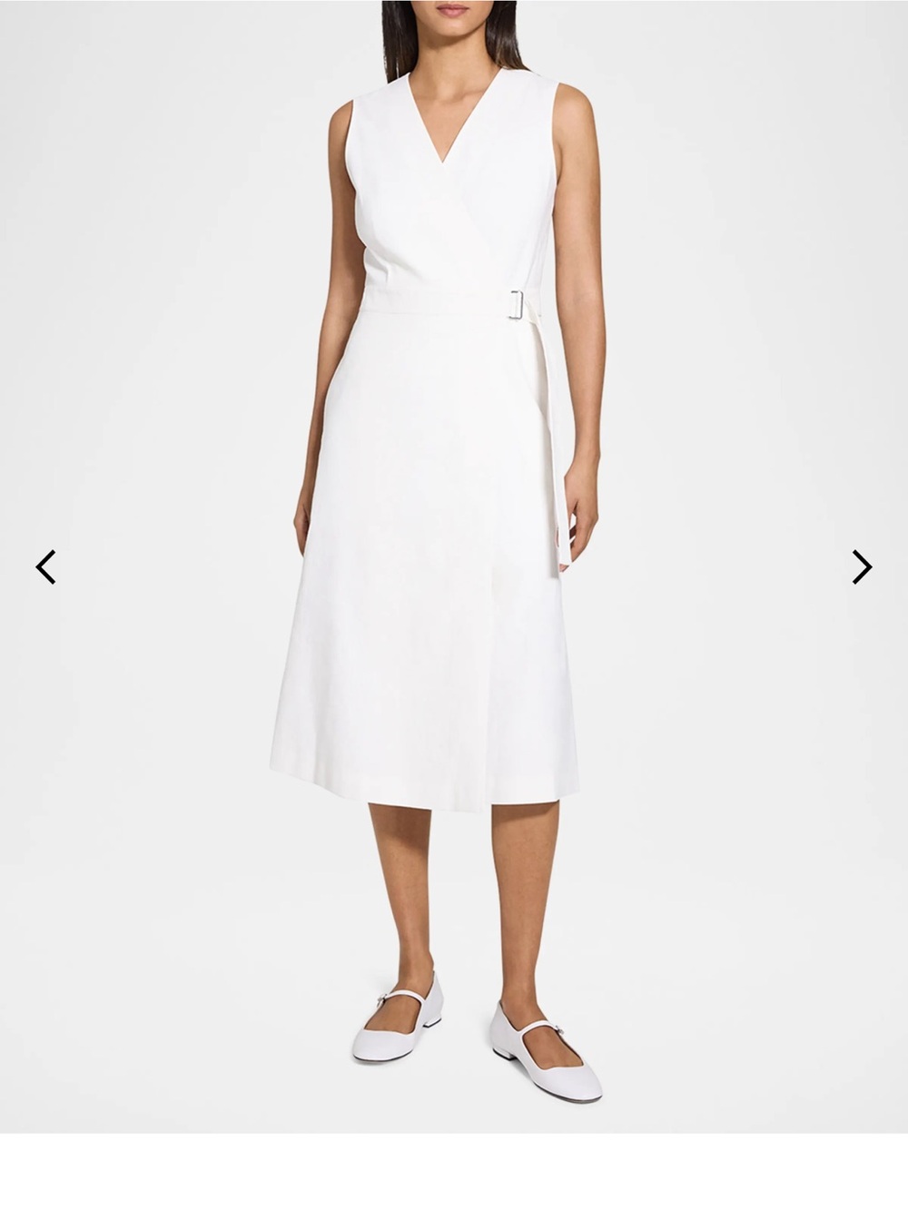 Theory White Sleeveless Wrap-Style Linen blend Midi Dress